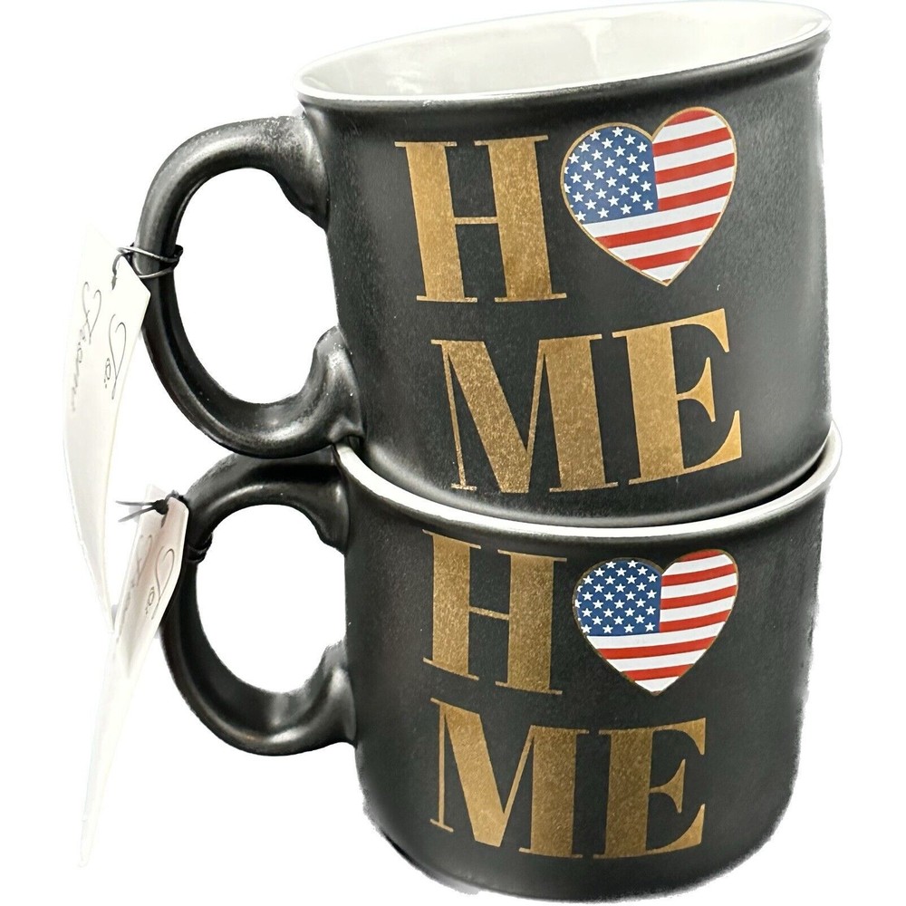 Sheffield Black Ceramic USA Home Mugs 18 oz Set of 2 Mugs NEW with Tags